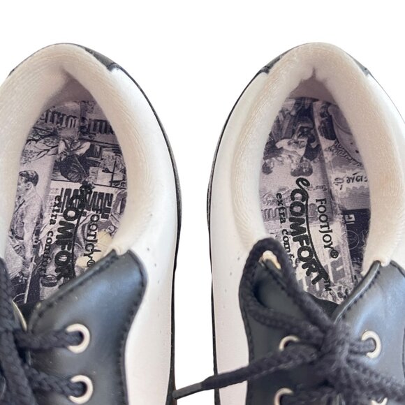 Vintage FootJoy eComfort Golf Shoes Women's 7W Softspikes Black White Leather - Picture 10 of 12